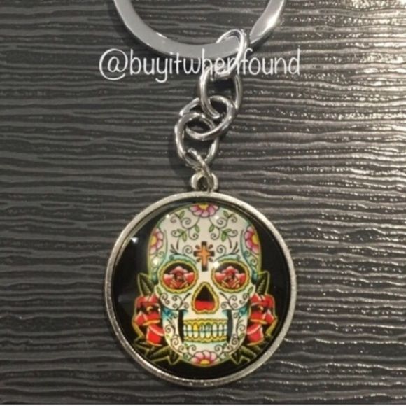 Day of The Dead Sugar Skull Cabochon Keychain - Picture 1 of 8